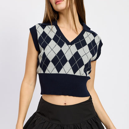 Argyle Crop Vest