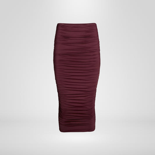 Darcy Mid Rise Ruched Midi Skirt