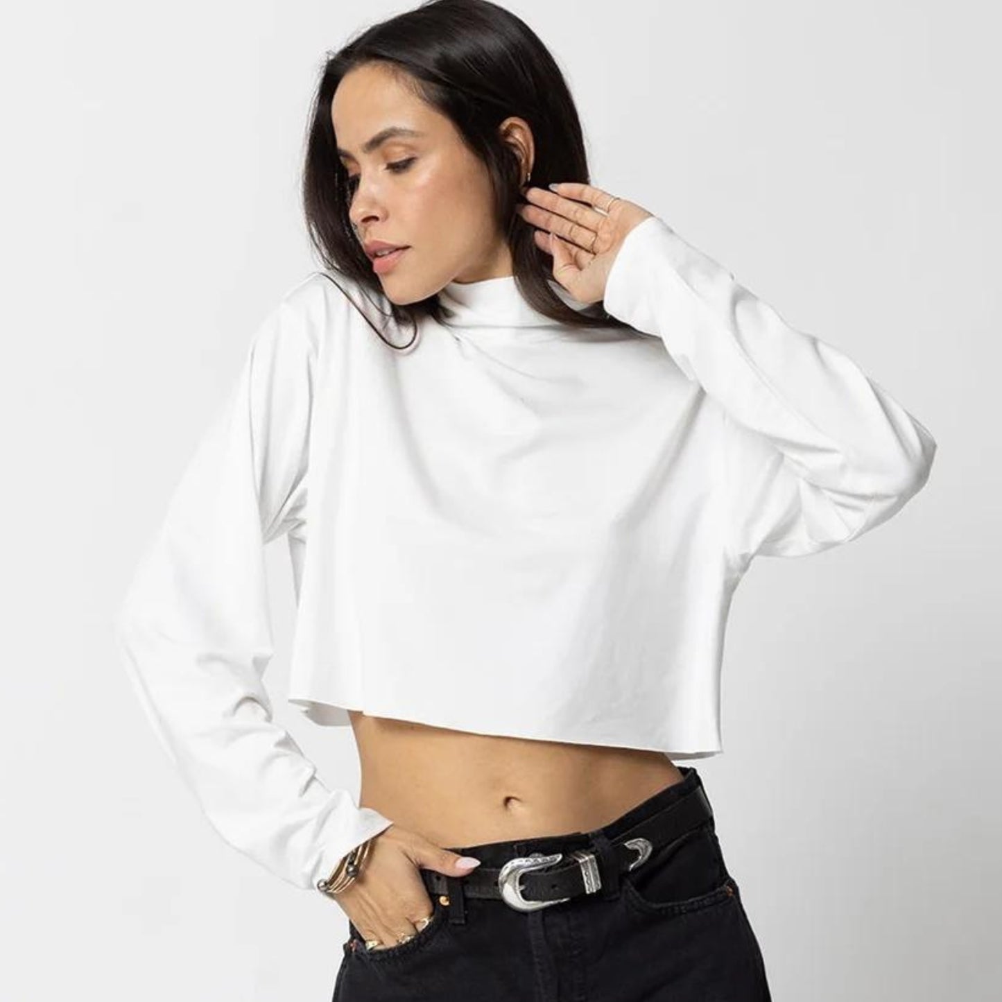 The Mock Neck Crop Long Sleeve