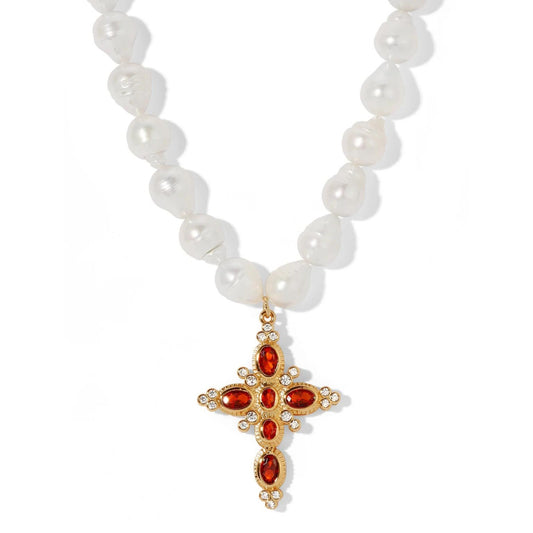 The Aalia Pearl Cross Necklace