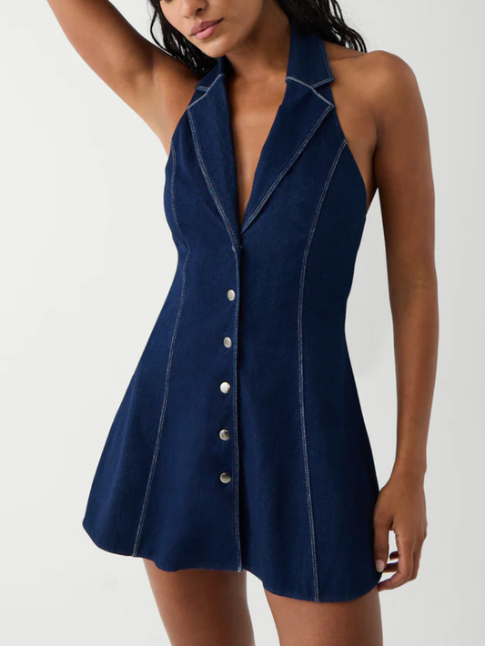 Moonlight Denim Halter Dress