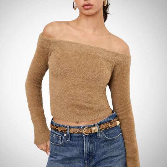 Plush Off Shoulder Long Sleeve Top