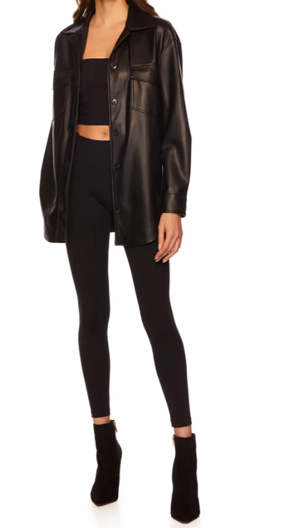 Faux Leather Shirt Jacket