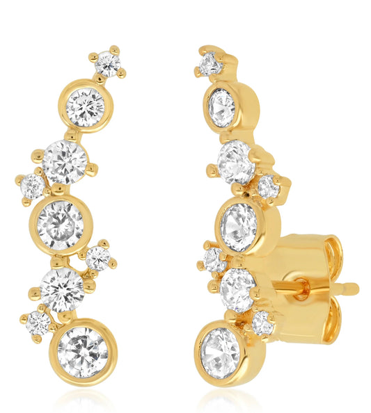 Mixed Sized CZ Long Climber Post Earring TE-2674