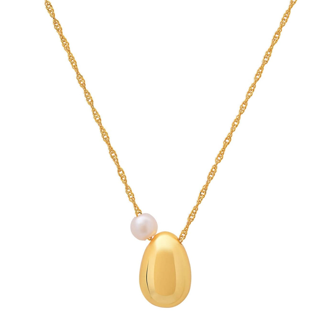 Gold Bean Necklace with Pearl Accent TJN-67