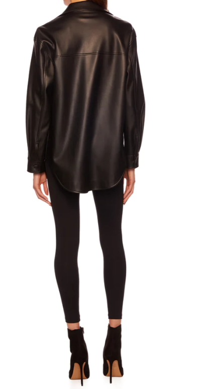 Faux Leather Shirt Jacket