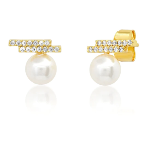 Swarovski Pearl and CZ Modern Stud